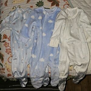 Set of Three Baby Sleepers - Blue and White